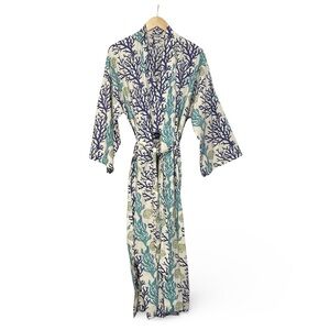 Natural Habitat Robe Blue and Green Coral Cotton size